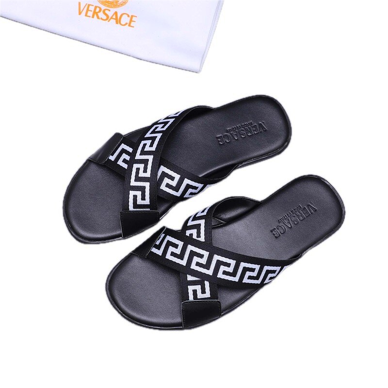 Versace Greek Key Streetwear Style Black Slides