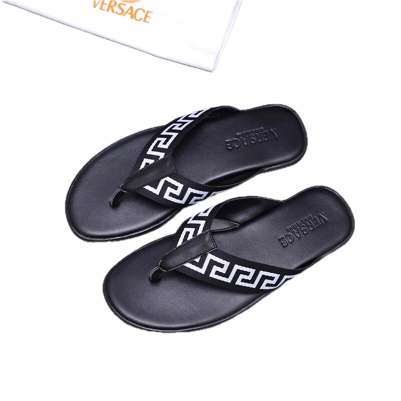 Versace Greek Key Trendy Style Black Flip-Flops