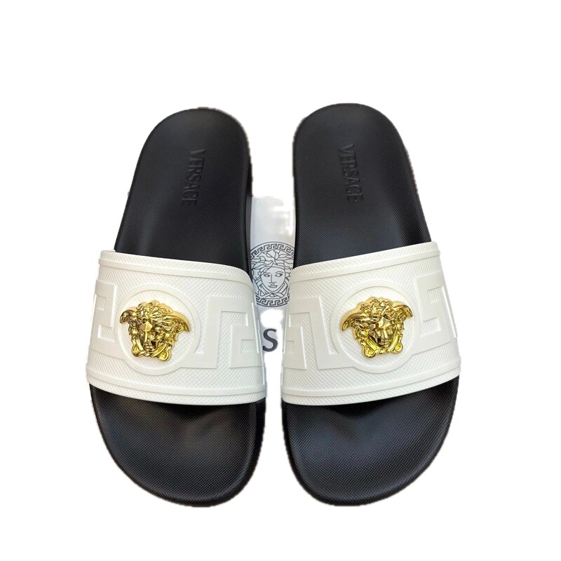 Versace Medusa Luxury Style White and Black Slides