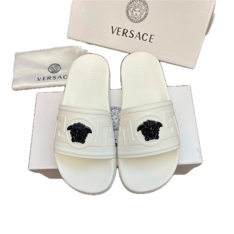 Versace Medusa Trendy Luxury Style White Slide Sandals