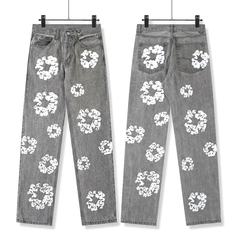 Vintage Style Gray Pants with DENIM TEARS Print