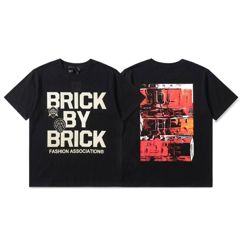 Vlone Brick Series Trendy and Cool Black T-shirt