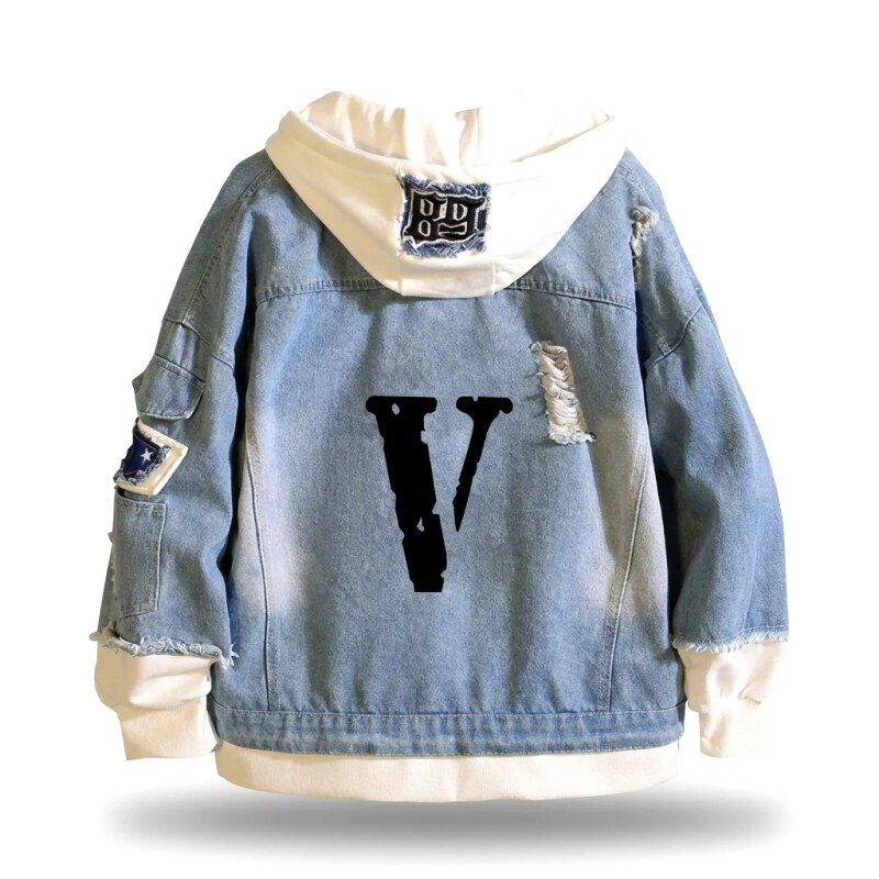 Vlone denim windbreaker with ripped holes