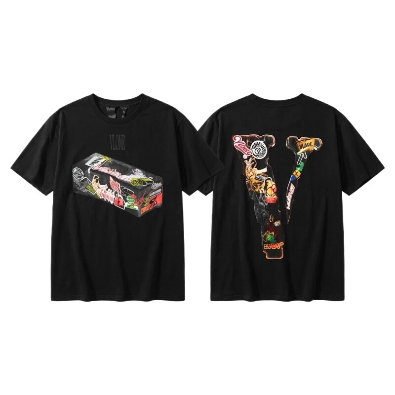Vlone Graffiti Trendy Style Black T-shirt