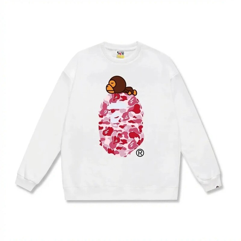 White hoodie in the style of Bape ape man camouflage