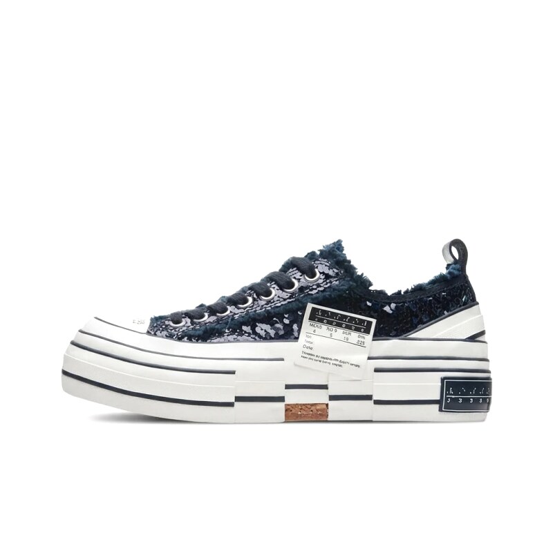 Xvessel denim-style black and white canvas shoes