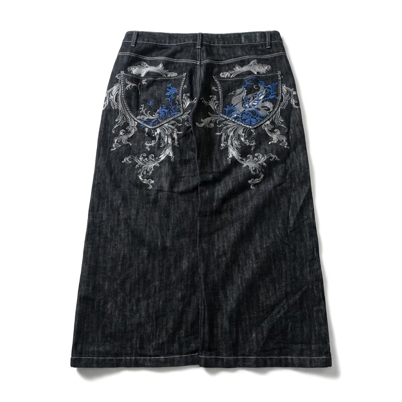 Y2K Style Deep Blue Embroidered Denim Skirt