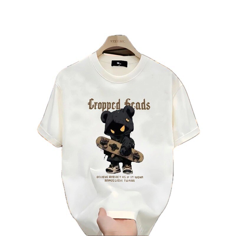 YZEEMC Bear Print Dark Style Off-white T-shirt